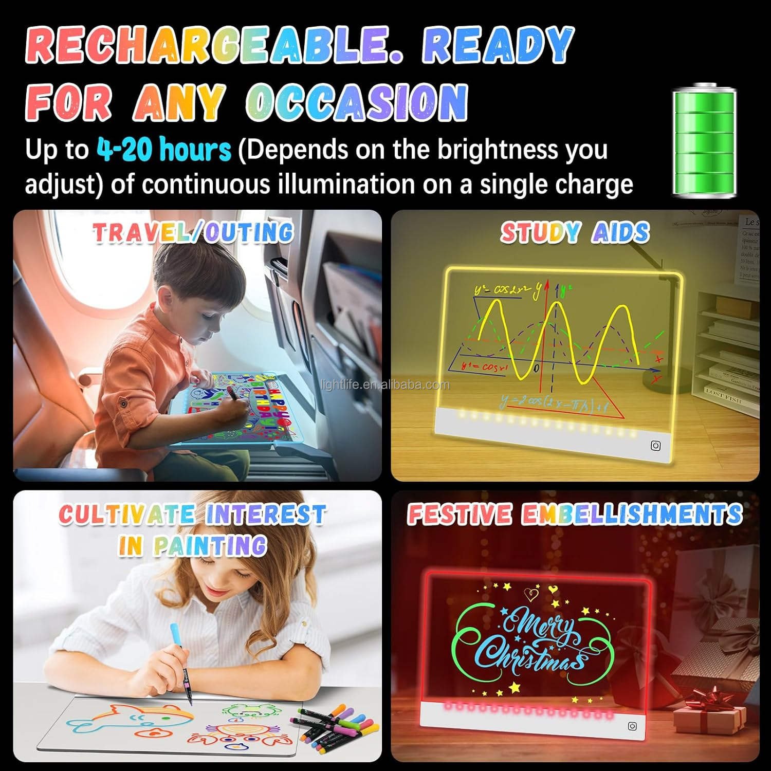High Quality Rechargeable LED Creative Drawing Board for Kids