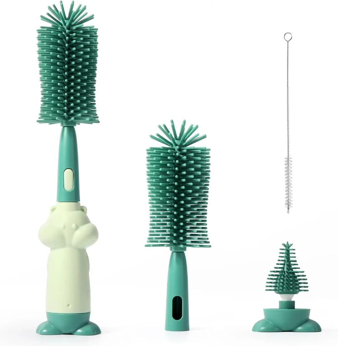360° Silicone Baby Bottle Cleaning Brush Set | BPA-Free Bottle & Nipple Cleaner with Straw Brush
