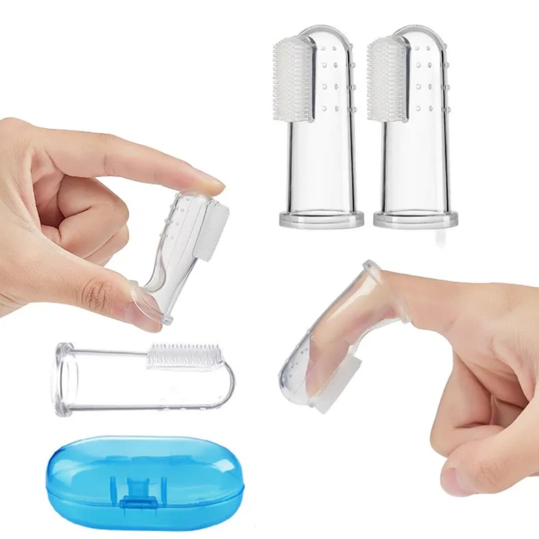 Baby Finger Toothbrush Set | Soft Silicone Infant Toothbrush with Storage Case & Tongue Cleaner