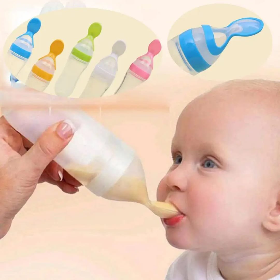 Baby Silicone Feeding Spoon Bottle | BPA-Free Squeeze Spoon Feeder for Cereal, Puree & Medicine