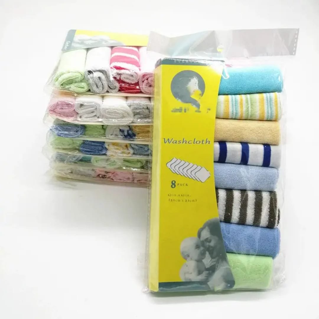 Premium Baby Cotton Washcloth Set (8 Pcs) | Soft & Absorbent Newborn Face Towels