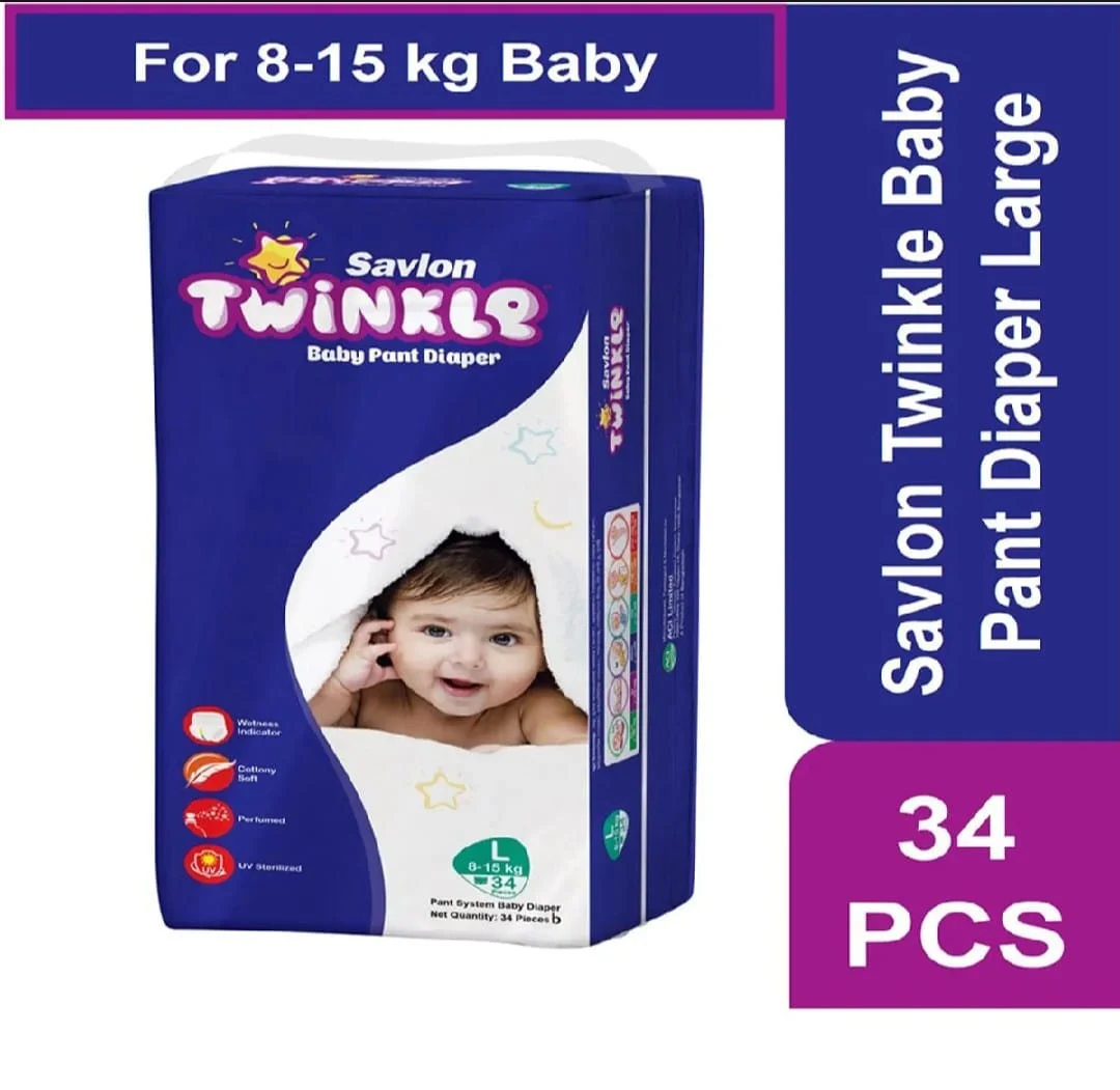 Savlon Twinkle Baby Pant Diaper Large (L) 34 PCS | 8-15 KG Baby | Soft & Leak-Proof Diaper | Best Baby Diaper in Bangladesh